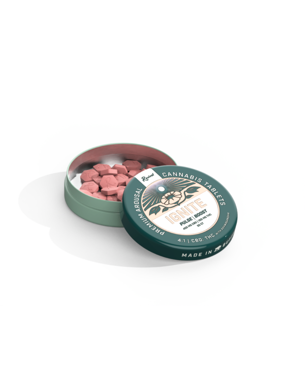 Tin of Ignite Gems. Lifestyle-focused cannabis tablets in Buffalo