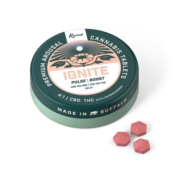 Closed Tin of Ignite Gems. Lifestyle-focused cannabis tablets in Buffalo
